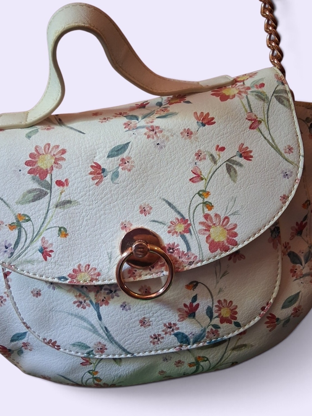 Lauren CONRAD Floral Print White Crossbody Bag with Rose Gold Ring Hardware